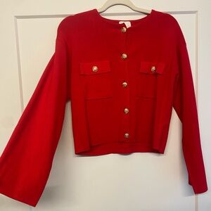 H&M Vibrant Red Cardigan with Gold Accents